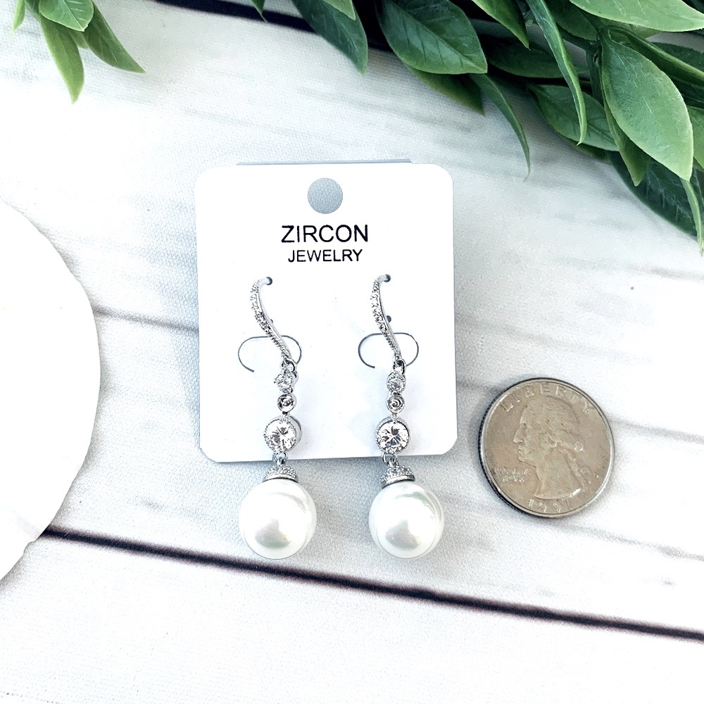 NWT CZ Faux Pearl Earrings classic jewelry sparkly bridal party